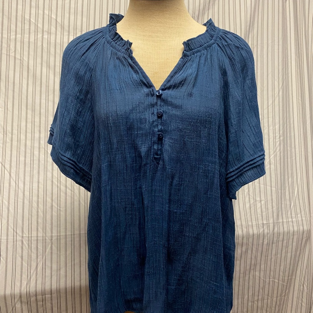 Wonderly Navy Blouse with Button Detail